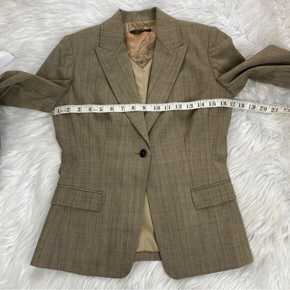 Elie Tahari Women's Tan Coastal Plaid One Button Designer Career Blazer 4/C34 - Picture 11 of 12